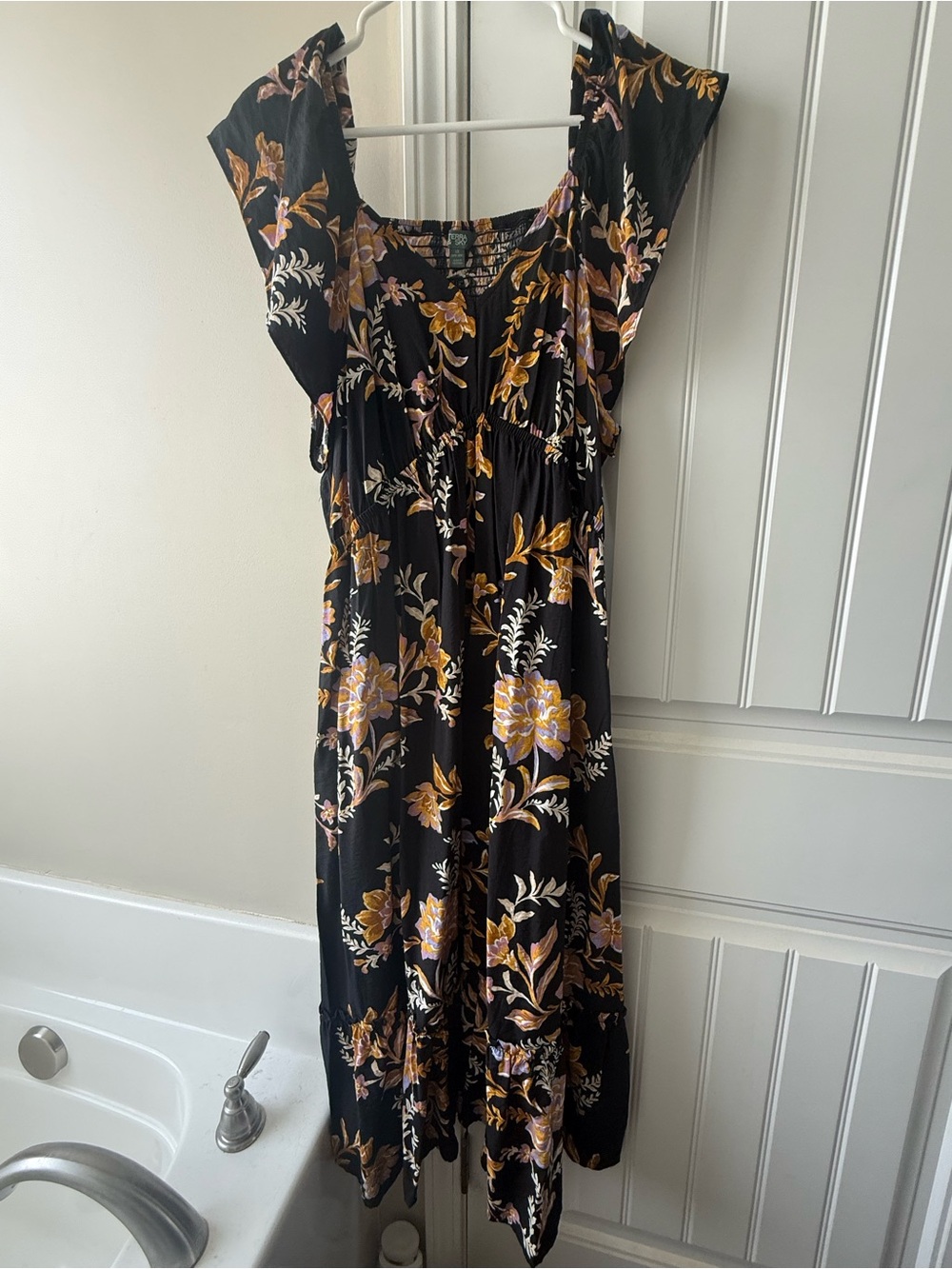 Terra & Sky Black Maxi Dress with Yellow and Pink Floral Print